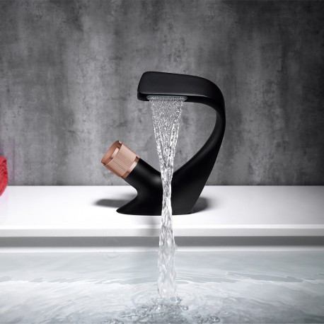 Kaa, robinet de lavabo noir mat et or rose
