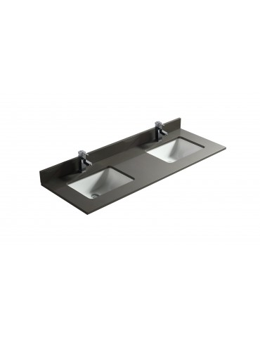 Pure Gray 60", Quartz Vanity Top with 2 Undermount Porcelain Sinks