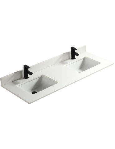 Pure White 60", Quartz Vanity Top with 2 Undermount Porcelain Sink