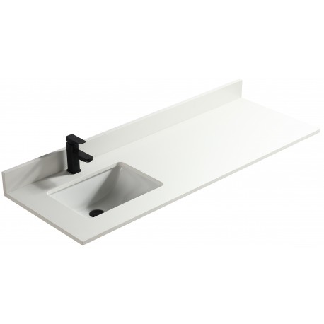 Pure White 60", Quartz Vanity Top with Undermount Porcelain Sink