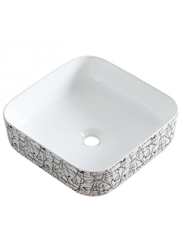 Volva 15", lavabo carré en porcelaine avec fini blanc lustré et graphiques