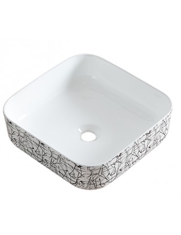 Volva 15", square porcelain sink with glossy white finish and graphics