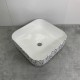 Volva 15", square porcelain sink with glossy white finish and graphics