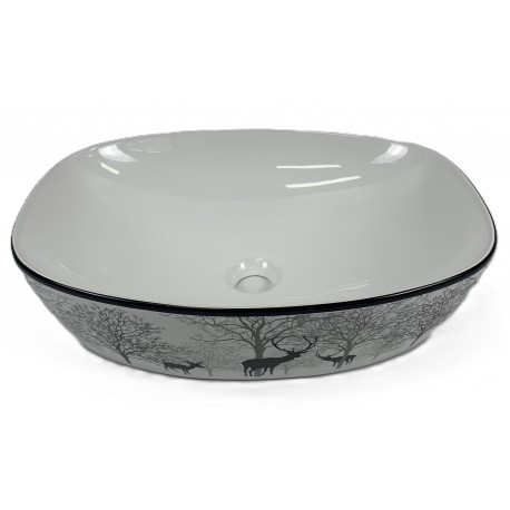 Sumatra, glossy white basin with black border and graphics