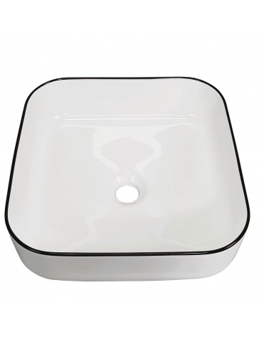 Nyx 15", square porcelain sink with glossy white and black finish