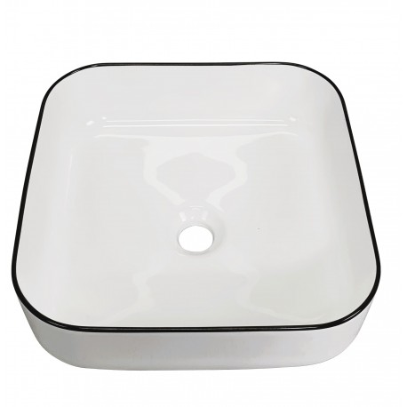 Nyx 15", square porcelain sink with glossy white and black finish