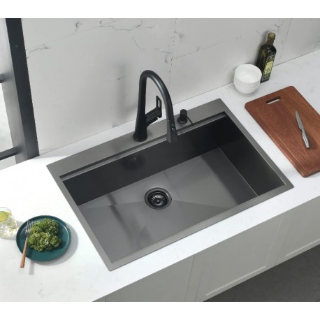 Galaxie 33", Black Kitchen Sink with Cutting Board and Strainer