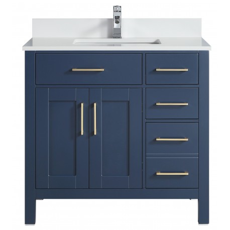 Vanité de salle de bain Goli 36'' – bois massif bleu antique