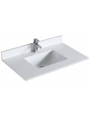 Pure White 36", Quartz Vanity Top with Undermount Porcelain Sink
