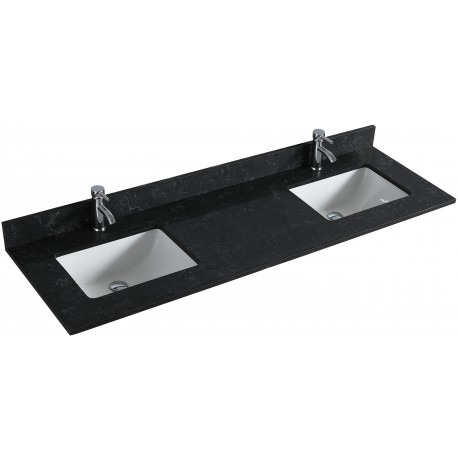 Galaxy Black 72", granite vanity top with 2 undermount porcelain sink