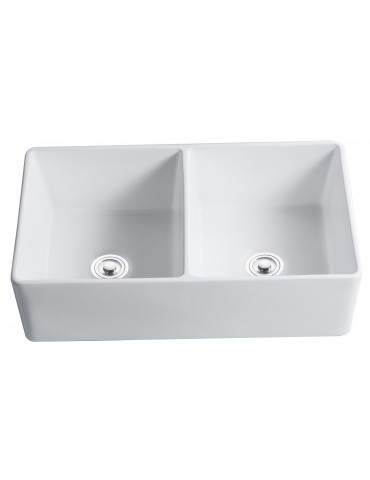 Balios, 33" Glossy White Double Porcelain Sink