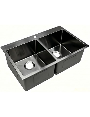 Évier de cuisine double sur plan, 30 x 18" x 9", noir