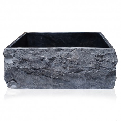 Lavabo carré Fraviano 16 po effet pierre noir – Vasque de salle de bain moderne