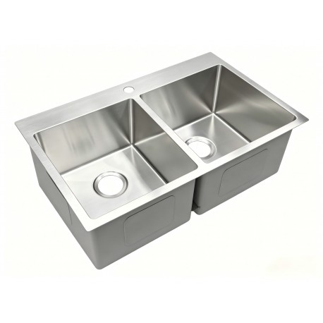 Évier de cuisine double sur plan, 30 x 18" x 9", acier inoxydable