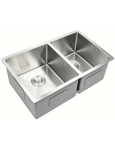 Évier de cuisine double, 30 x 18" x 9", acier inoxydable